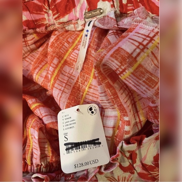 Free People Felicity Linen Blend Off Shoulder Cropped Top Pink Orange Size S - Picture 4 of 4